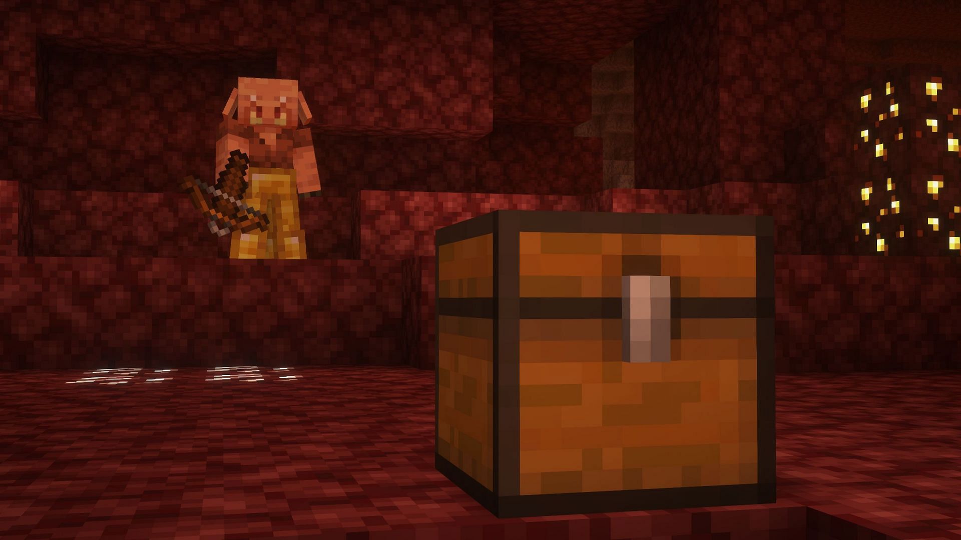 Avoid opening chests near piglins (Image via Sportskeeda Gaming || Mojang Studios)